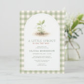 Invitation Baby Shower Little Sprout Gingham Vert (Debout devant)