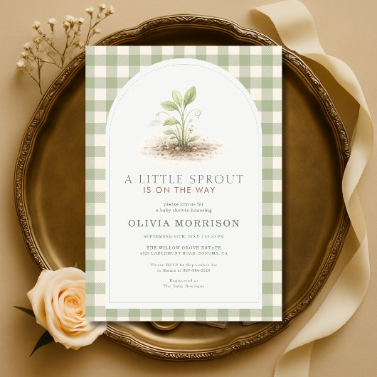 Invitation Baby Shower Little Sprout Gingham Vert