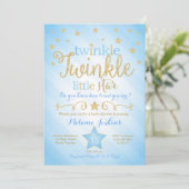 Invitation Baby shower Little Star Twinkle bleu (Debout devant)