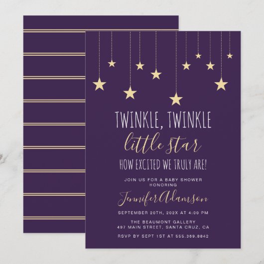 Invitation Baby shower Little Star Twinkle violet foncé (Devant / Derrière)