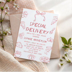 Invitation Baby Shower Livraison Spéciale Pizza Minimaliste