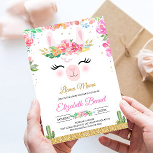 Invitation Baby shower Llama Alpaca Fiesta Cactus