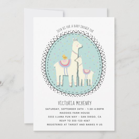 Invitation Baby shower Llama dessinée à la main (Devant)