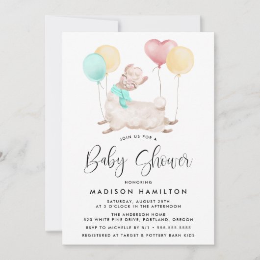 Invitation Baby shower Llama doux (Devant)