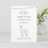 Invitation Baby shower Llama neutre et blanc bleu et blanc (Debout devant)