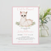 Invitation Baby shower Llama rose (Debout devant)