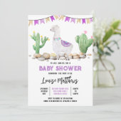 Invitation Baby shower Llama violet (Debout devant)