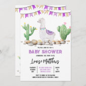 Invitation Baby shower Llama violet (Devant / Derrière)