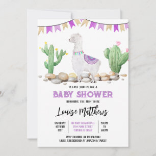 Invitation Baby shower Llama violet