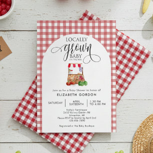 Invitation Baby Shower Local Rouge Gingham Frais de la Ferme