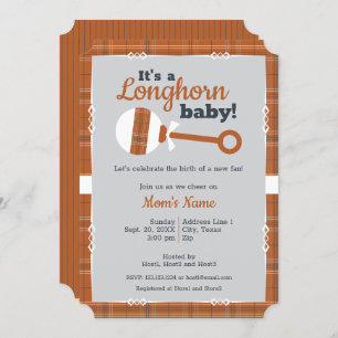 Invitation Baby shower Longhorn de Burning Orange Plaid