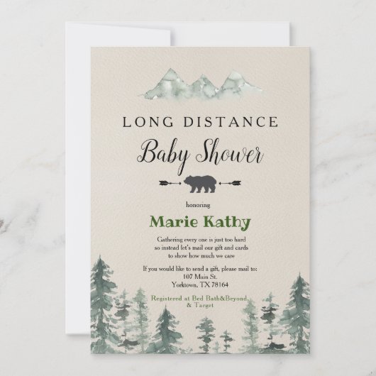 Invitation Baby shower longue distance d'aventure (Devant)