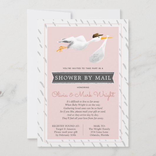 Invitation Baby shower longue distance par courrier (Devant)