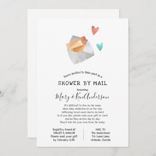 Invitation Baby shower longue distance par courrier (Devant / Derrière)