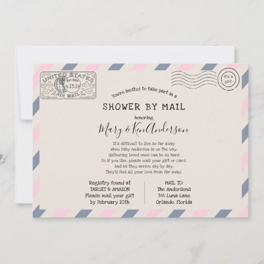 Invitation Baby shower longue distance par courrier (Devant)