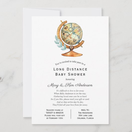 Invitation Baby shower longue distance par courrier (Devant)