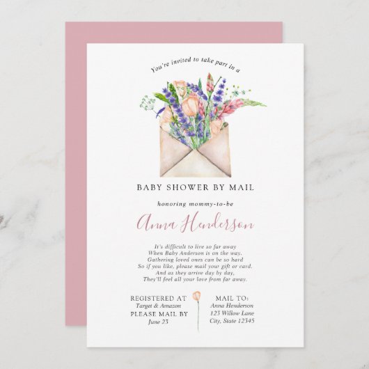 Invitation Baby shower longue distance par courrier (Devant / Derrière)