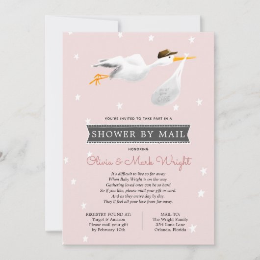Invitation Baby shower longue distance par courrier (Devant)