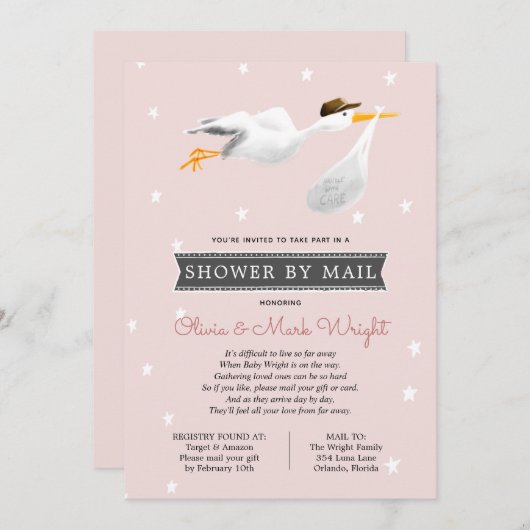 Invitation Baby shower longue distance par courrier (Devant / Derrière)