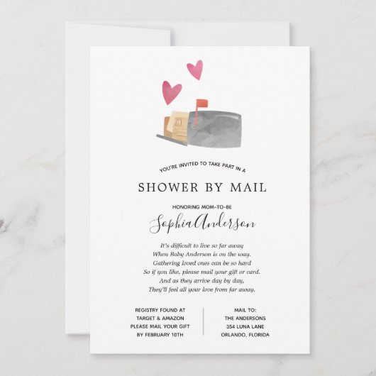 Invitation Baby shower longue distance par courrier (Devant)