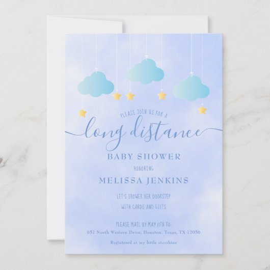Invitation Baby shower Longue Distance Par Mail Boy Blue (Devant)