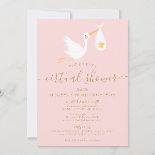 Invitation Baby shower longue distance virtuel en ligne rose (Devant)