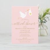 Invitation Baby shower longue distance virtuel en ligne rose (Debout devant)