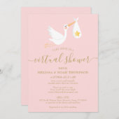 Invitation Baby shower longue distance virtuel en ligne rose (Devant / Derrière)