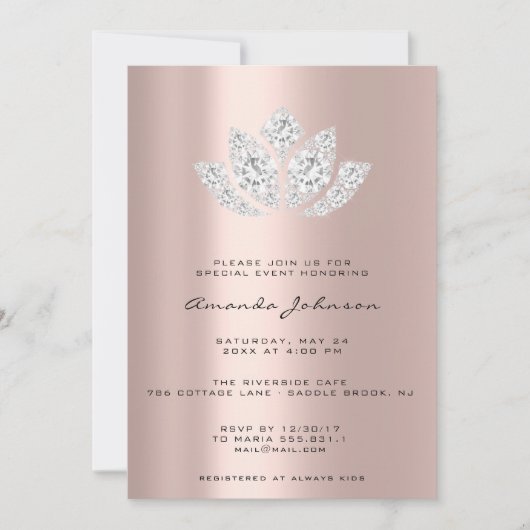 Invitation Baby shower LotusGlitter Rose Gold Drives Garçon G (Devant)