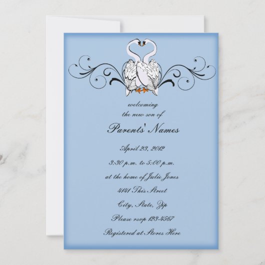 Invitation Baby shower Love Swans (Devant)