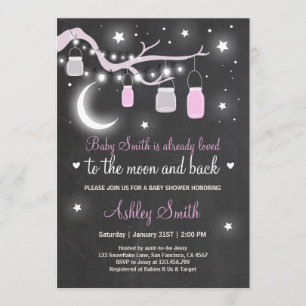 Invitation Baby shower Love You to Moon Douche fille rose