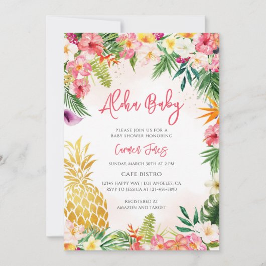 Invitation Baby Shower Luau Fille (Devant)