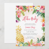 Invitation Baby Shower Luau Fille (Devant / Derrière)