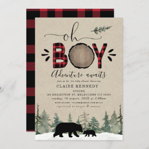 Invitation Baby shower Lumberjack Oh Boy Flannel