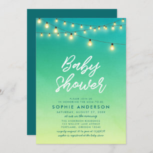 Invitation Baby shower Lumières Aquarelle Verre de mer
