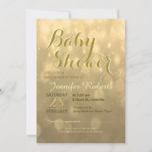 Invitation Baby shower   Lumières Golden Bokeh