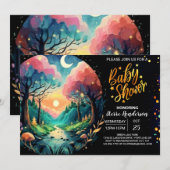 Invitation Baby shower lunaire de lucioles chic (Devant / Derrière)