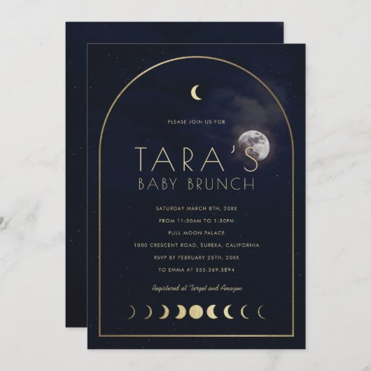 Invitation Baby shower Lune (Devant / Derrière)