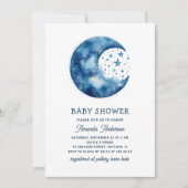 Invitation Baby shower lune bleu céleste mignon (Devant)