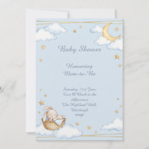 Invitation Baby Shower Lune Bleue Et Étoiles