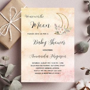 Invitation Baby shower lune blush rose or fille luxe