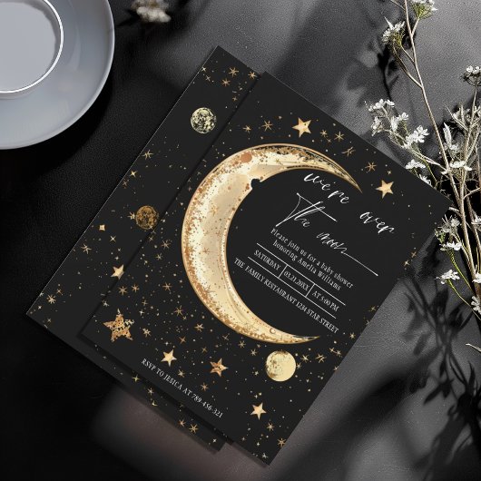 Invitation Baby Shower Lune d'Or Céleste