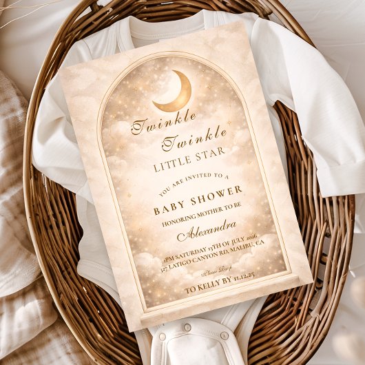 Invitation Baby Shower Lune Dorée Et Étoiles