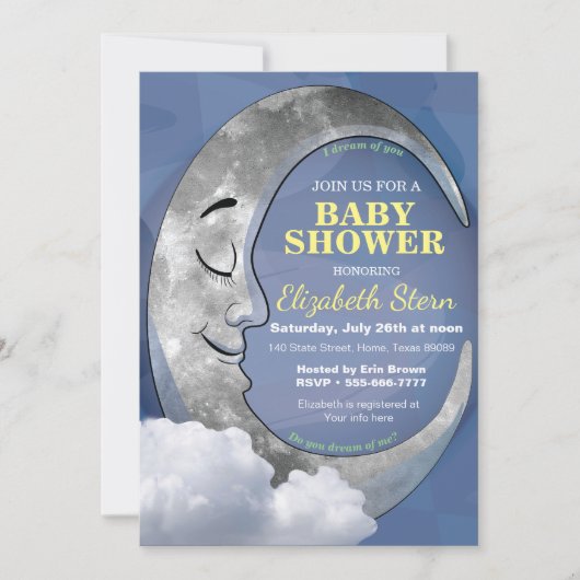 Invitation baby shower Lune Dormir (Devant)