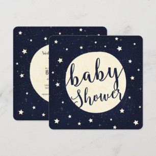 Invitation Baby Shower Lune et Étoiles Céleste Bleu Fantaisis