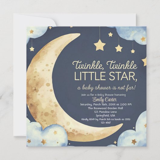 Invitation Baby shower Lune et étoiles - Dreamy Nightime (Devant)