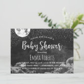 Invitation Baby shower Lune & Étoiles Night Chalkboard (Debout devant)