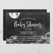 Invitation Baby shower Lune & Étoiles Night Chalkboard (Devant / Derrière)