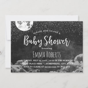 Invitation Baby shower Lune & Étoiles Night Chalkboard