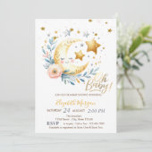 Invitation Baby shower Lune Flower Stars (Debout devant)